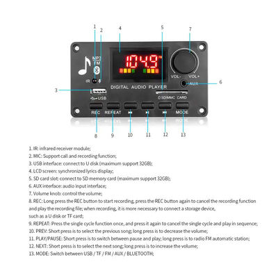 MP3 decoder80w Bluetooth Audiomodule gelijkstroom 5V-26V ICCS8673E