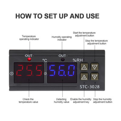 STC-3028 AC 220V DC 12V-24V Vochtigheidstemperatuurregelaar Dual Power Monitoring-apparaat