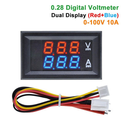 Van de de Voltampère van gelijkstroom 0-100V 10A de Digitale Meter Ac 0,28“ Rode Blauwe Aandrijving IC