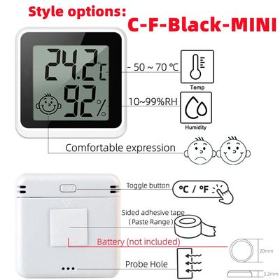 ABS Digitaal Thermometercontrolemechanisme Temperature Humidity Gauge 4.3*4.3*1.2cm