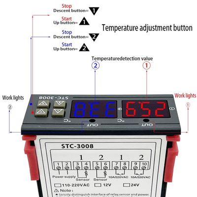 Stc-3008 Digitaal Thermometercontrolemechanisme Two Relay Output met Sonde 12V 24V 220V
