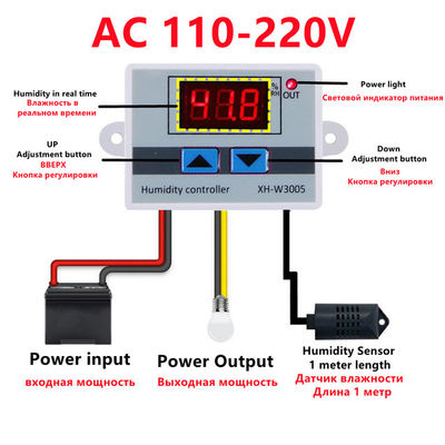 XH-W3005 DC 12V-220V 10A digitale vochtigheidsregelaar 0-99 RH-bereikbewakingssysteem