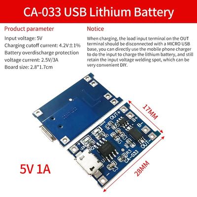 Type-C/Micro USB 5V 1A 18650 TP4056 Lithiumbatterijopladermodule met bescherming en dubbele functies