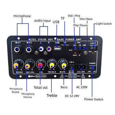 D10 12V 24V Subwoofer Digitaal Versterker Board Draadloos Audio Stereo BT 5.0 Dual Microphone Karaoke Amp Speaker Acc