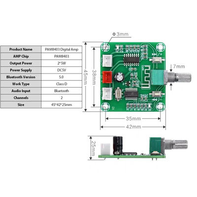 CA-8403B 2*3W Bluetooth 5.0 Stereo Mini Digitale Versterker Board PAM8403 Dual Channel Klasse D DC5V AMP