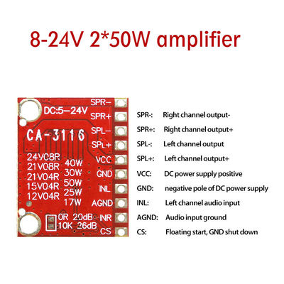 TPA3116 Versterkermodule 50W Dual Channel Digital Power Amplifier Board met DC 8V ~ 24V en geen POP-geluid