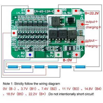 CA-6S-12A-E 24V PCB-BMS-beschermingsbord voor 6 pakketten 18650 Li-ion-lithiumbatterijmodule