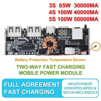 QC4.0 QC3.0 LED Dual USB PD Power Bank 18650 oplaadmodule met temperatuurregeling