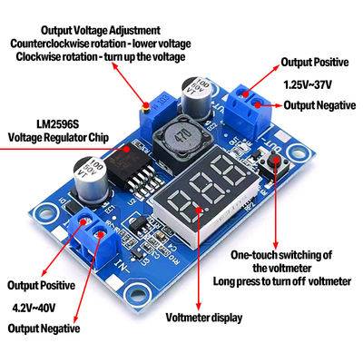 Verstelbare LM2596S Step-Down Buck Converter Power Supply Module met display en één