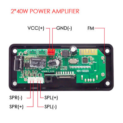 FLAC ondersteund 2*40W Car Bluetooth Audio Moederbord voor verliesloze muziek decodering