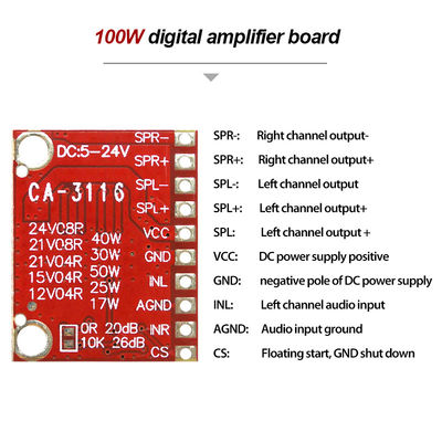 50W Dual Channel TPA3116D2 Power Amplifier Module met DC 4.5V ~ 24V en geen POP-geluid voor Audio Stereo Board