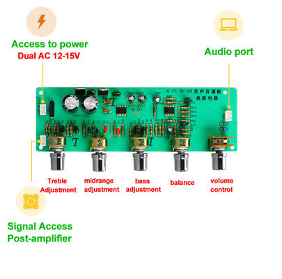 BY08 Lineair Power Amplifier Board met High/Middle/Low Tuning en Dual AC12-15V met 4558 Op Amp