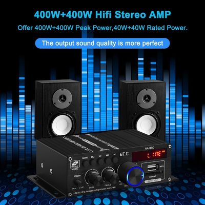 AK-380 USB SD Audio Power Amplifier 400W 2.0 CH HiFi Stereo AMP luidspreker Bluetooth 5.0 Amp ontvanger met afstandsbediening voor thuis