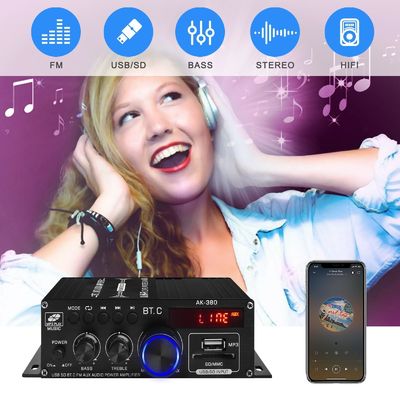AK-380 USB SD Audio Power Amplifier 400W 2.0 CH HiFi Stereo AMP luidspreker Bluetooth 5.0 Amp ontvanger met afstandsbediening voor thuis