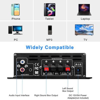 AK-380 400W Versterker met Bluetooth 5.0 en 2.0 CH HiFi Stereo voor Home Audio