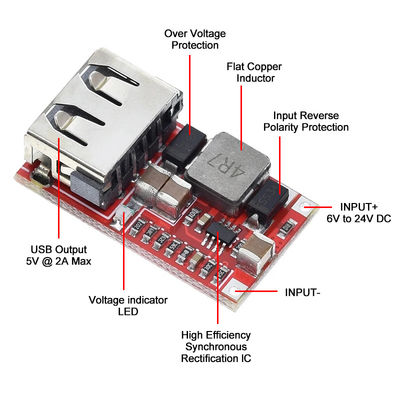 CA-025 Efficiënt DC-DC-omvormer USB-oplader Ontwikkelingsbord 6V-24V 24V 12V tot 5V 97,5% Buck-module voor autoverzekering