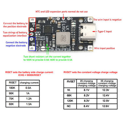 Type-C USB 2/3S BMS 15W 8.4V 12.6V 1.5A Lithiumbattery Charging Boost Module met gebalanceerde ondersteuning Snelle opladen met indicator