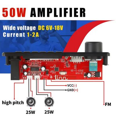 2*25W microfoon Priority Power Amplifier met MP3 decoderbord en begeleiding Batterijduur 20 uur Scherm Ja
