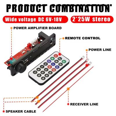 2*25W microfoon Priority Power Amplifier met MP3 decoderbord en begeleiding Batterijduur 20 uur Scherm Ja