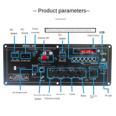 Oplaadbare 12V stereo-versterker PCB-bord met privé-vormontwerp