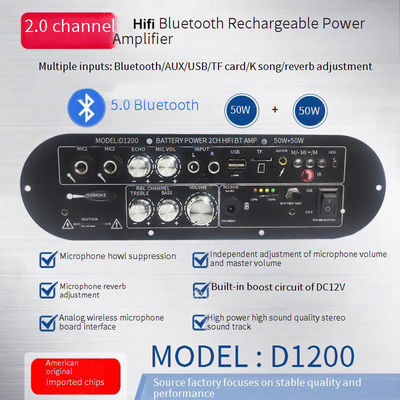 D1200 2.0 Kanaals 50W + 50W BT Digitale Versterker Board 12V Oplaadbaar voor Car Home DJ Gebruik