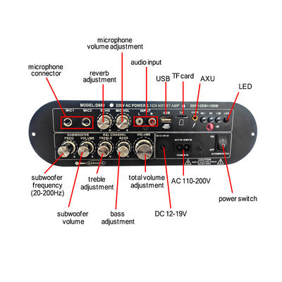 D800 Professional 2.0 Channel Bluetooth Digitale Versterker Board 12V Oplaadbare Hoge Power voor DJ/Karaoke