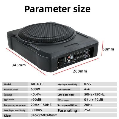 Nieuwe 8-inch ultradunne autosubwooferversterker actief high-power audiosysteem gemodificeerde kanon 12V 600W subwoofer auto audiosysteem