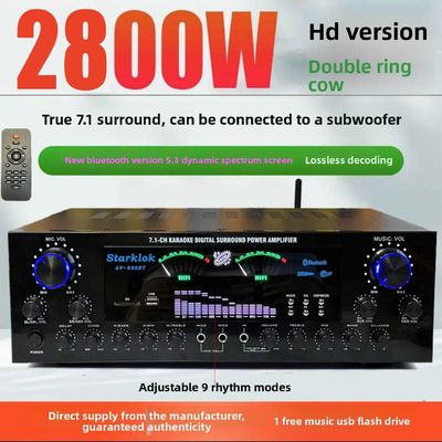 AV-888BT 2800W Home Karaoke Dual-Ring Power Amplifier Nieuw Model 7.1 Channel Zone Tuning High-Power Metal Construction