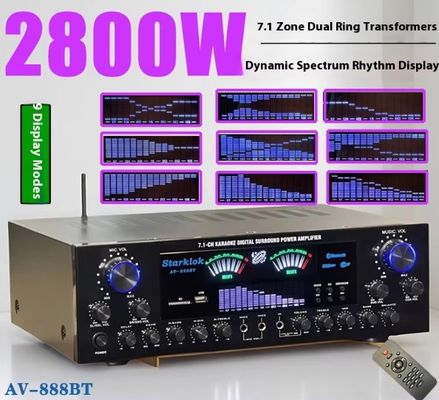 AV-888BT 2800W Home Karaoke Dual-Ring Power Amplifier Nieuw Model 7.1 Channel Zone Tuning High-Power Metal Construction