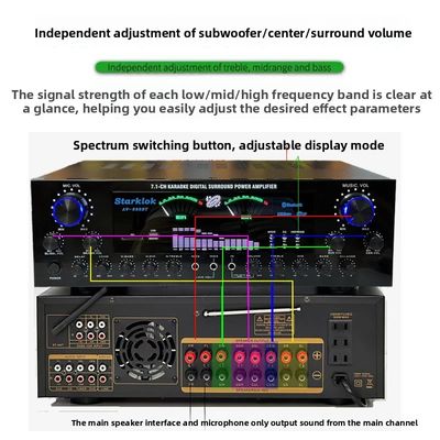 AV-888BT 2800W Home Karaoke Dual-Ring Power Amplifier Nieuw Model 7.1 Channel Zone Tuning High-Power Metal Construction