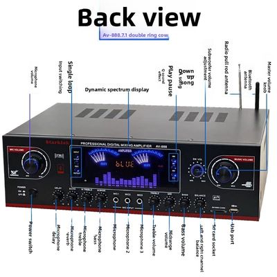 AV-888 7.1 Kanaals 2000W Hoog Vermogen Home Theater Karaoke Versterker Luidspreker Dubbele Lus 12 Buizen Gemaakt van Duurzaam Metaal