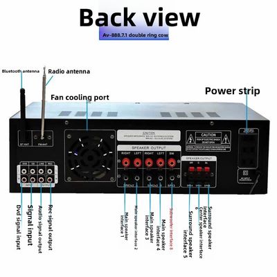 AV-888 7.1 Kanaals 2000W Hoog Vermogen Home Theater Karaoke Versterker Luidspreker Dubbele Lus 12 Buizen Gemaakt van Duurzaam Metaal