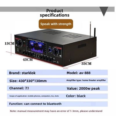 AV-888 7.1 Kanaals 2000W Hoog Vermogen Home Theater Karaoke Versterker Luidspreker Dubbele Lus 12 Buizen Gemaakt van Duurzaam Metaal