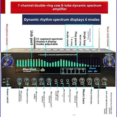 AV-9388BT/AV-999BT 2200W/1200W Professionele 7-Kanaals BT Draadloze Versterker High-Fidelity Home Theater 7.1 Luidsprekersysteem Metaal