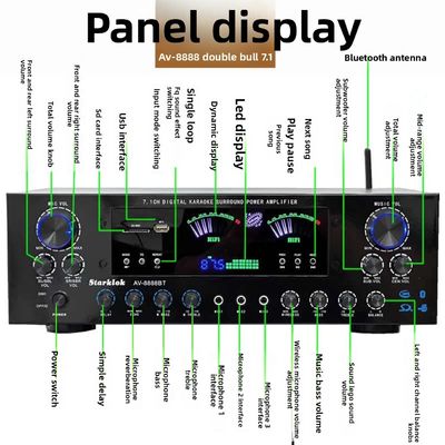 AV-8888BT Professional 7.1 Channel 2000W Ultra-High Power Home Theater Versterker BT Wireless Home KTV Surround Sound System