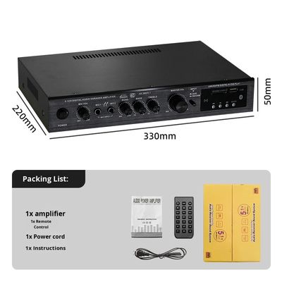 5.1CH 120W*2+25W*3 HIFI-versterker met optische coaxiale ingang, BT 5.0, Super Bass, voor thuisbioscoop, karaoke en feestjes