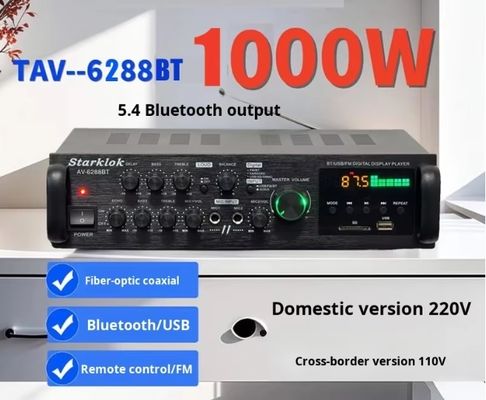 AV-6288BT 1000W 2*500W High Fidelity Karaoke Versterker Dual-Use 12V/220V AC/DC BT Draadloos Kunststof Materiaal