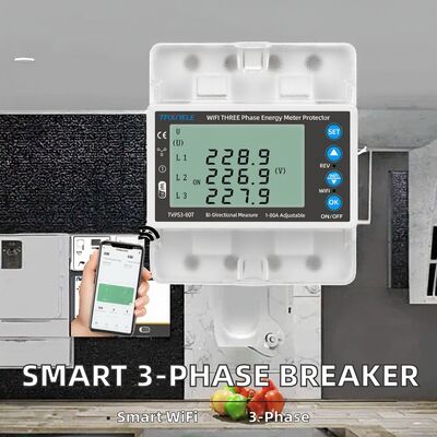 RMshebei Tuya App-Control Smart Breaker 3-Phase WiFi PV Energy Monitoring 80-380V Auto Reset AC Voltage Imbalance Detection for