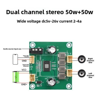 DC5V-26V 50W 2.0 Kanaals Digitale Klasse D Stereo Audio Eindversterker Module TPA3116 China