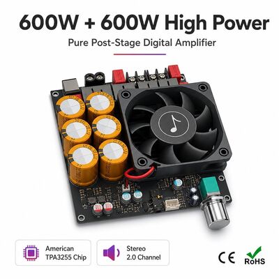 600W+600W Dual TPA3255 Versterker Board Fan Cooling Class D Stereo Versterker Board DC18-50V