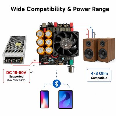 600W+600W Dual TPA3255 Versterker Board Fan Cooling Class D Stereo Versterker Board DC18-50V