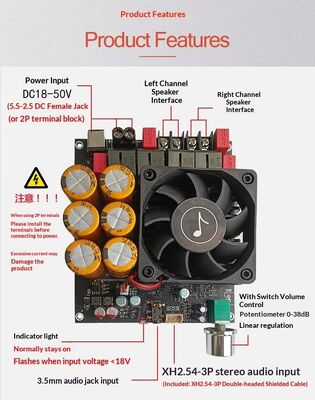 600W+600W Dual TPA3255 Versterker Board Fan Cooling Class D Stereo Versterker Board DC18-50V